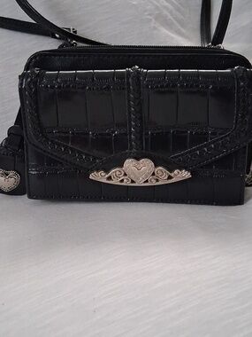 Black Women's Crossbody Bag with Decorative Heart Hardware